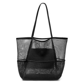 Double layered grid mesh beach tote bag, divided storage and breathable sand, commonly used as a shoulder bag for commuting by the sea