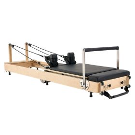 Foldable Pilates Reformer, Wooden Pilates Workout Machine for Home Gym Studio Use, Pilates Bed with Dual Resistance- Spring & Cord