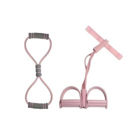 Multifunction Pedal Resistance Band, 4-Tube Elastic Pull Rope For Home Yoga, Leg Exercise, Sit-Up Assistant, Full Body Stretching & Strength Trai (Option: Pink)