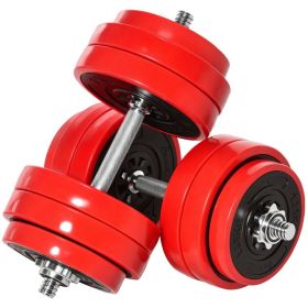 Adjustable Dumbbell Set, 66lbs Convertible to Barbell Weight Set for Home Gym Women and Men Weight Lifting Training, Red (Option: Wine Red-520x280x190 mm)